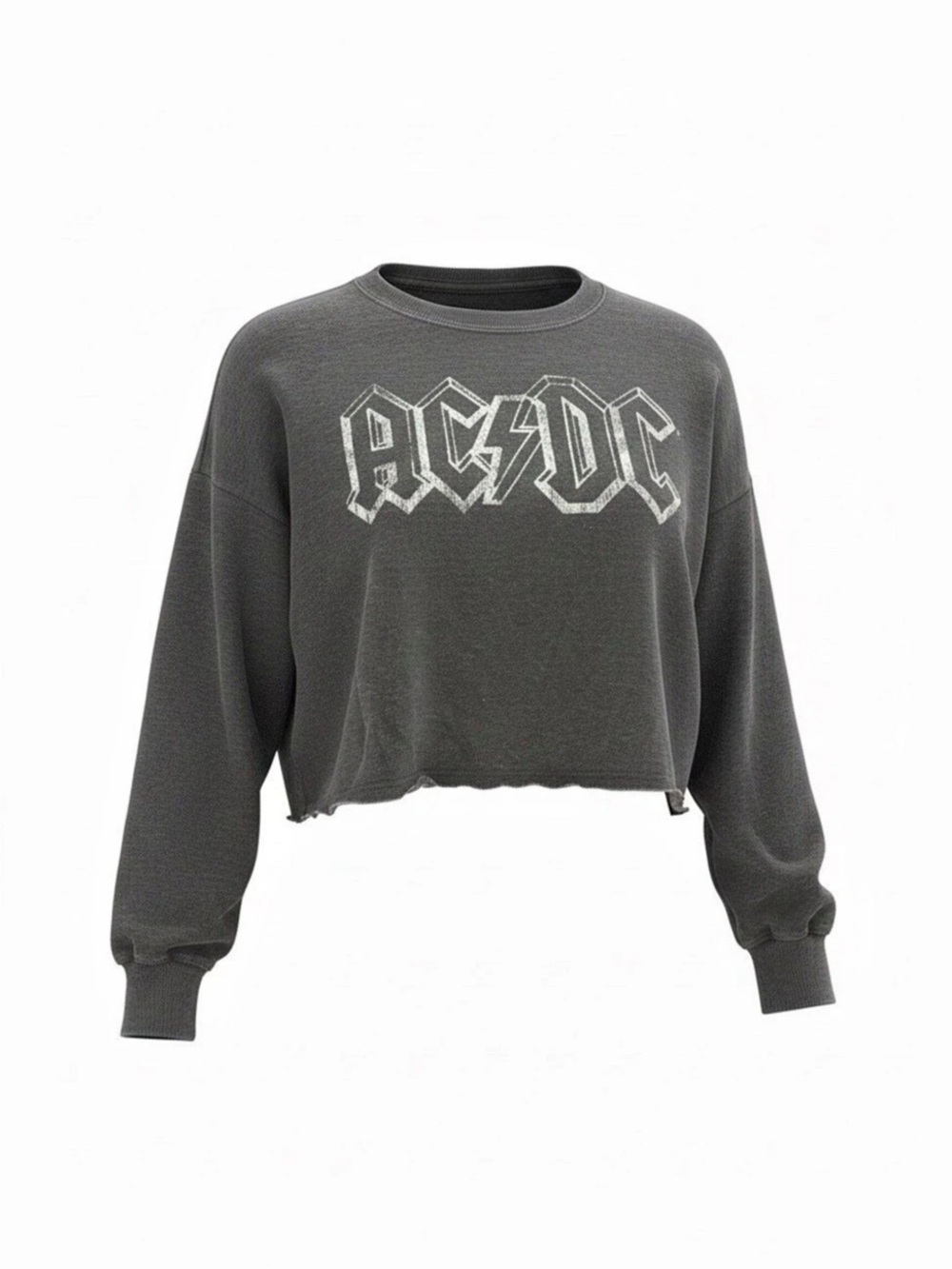 AC/DC Graphic Cropped Sweatshirt in Gray